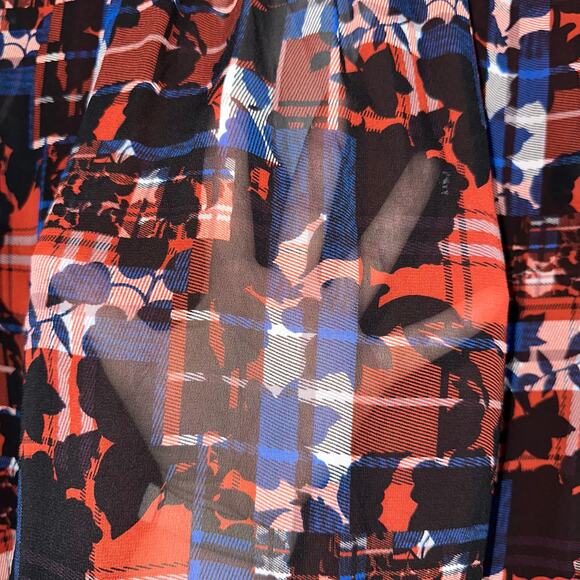 Vince Camuto Plaid Floral Red Blue Surplice V-Neck Long Sleeve Blouse Size M - Picture 8 of 13